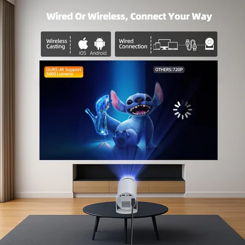 Vista 12 de Mini proyector con WiFi y Bluetooth, proyector portátil con aplicaciones integradas, compatible con 4K 1080P Auto Keystone 220° giratorios pequeños