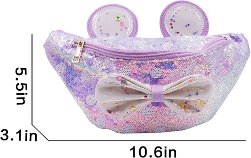 Vista 7 de Riñonera con lentejuelas con purpurina para niñas, cinturón ajustable, lindo gato, deportivo, bolsa de viaje para niños y adolescentes