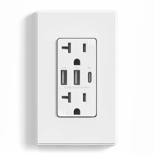 Vista 30 de ELEGRP Tomacorrientes USB, toma de pared de 3 puertos, toma eléctrica de 30 W 6.0 A resistente a manipulaciones, toma de corriente de 15 amperios
