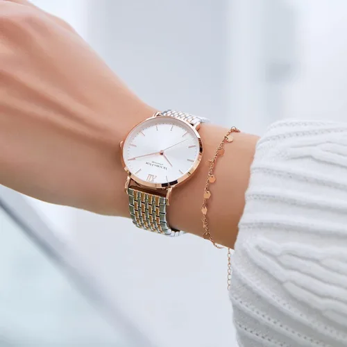 Vista 4 de VICTORIA HYDE Reloj de pulsera de cuarzo dorado para mujer, correa de acero inoxidable, resistente al agua, con pulsera