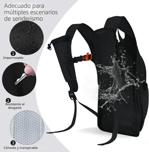 Vista 4 de Mochila de senderismo 10L/15L, pequeña, ligera, plegable, para viajes, mochila de día, resistente al agua, para mujeres y hombres (Negro, 10L)