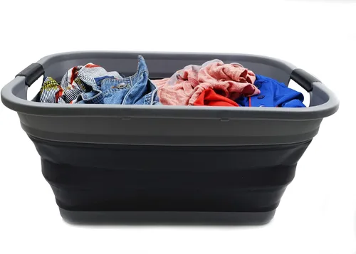Vista 7 de SAMMART Cesta plegable de plástico para la ropa sucia de 41 L (10.8 galones) - Contenedor/organizador plegable - Tina de lavado portátil, capacidad