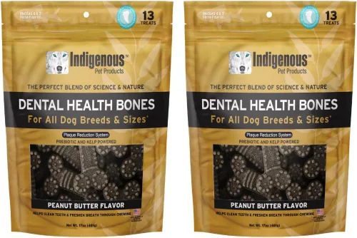 Vista 17 de Indigenous Pet Dental Health Bones Regular – Colágeno de res (17 onzas) Masticables para perros sin granos con prebióticos y omegas Refresca