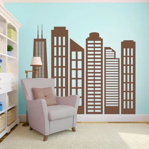 Vista 11 de City skyline pared decoración recámara – pared vinilo calcomanía decorativo para pared Home D ¡§ cor Blanco