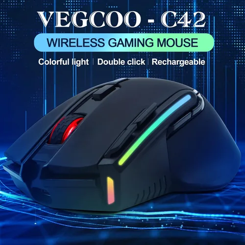 Vista 2 de VEGCOO Wireless Gaming Mouse, Slient Gaming Mouse with Double Click & Back to Desktop Key, Rechargeable RGB Gamer Mouse with Side Buttons