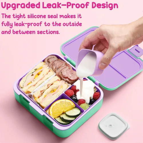 Vista 9 de Fimibuke Lonchera Bento para niños – Caja de aperitivos Bento para niños pequeños con 3 compartimentos, botella de agua aislada de acero inoxidable