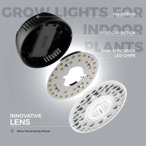 Vista 8 de Barrina Orbgrow OG09 Puck - Luz LED de crecimiento, 5000 K 9 W (equivalente a 135 vatios), luces de plantas para plantas de interior de espectro