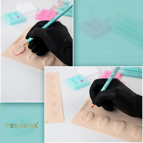 Vista 3 de BRAWNA - 3D PMU Practice Skin para tatuaje de cejas, rubor labial y delineador de ojos - Suministros PMU - Kit de microblading - 2 piezas