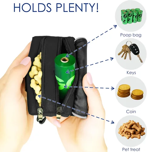 Vista 3 de Soporte para bolsa de excrementos de perro para correa, 2 bolsas impermeables con cremallera, bolsa de golosinas para perros para accesorios