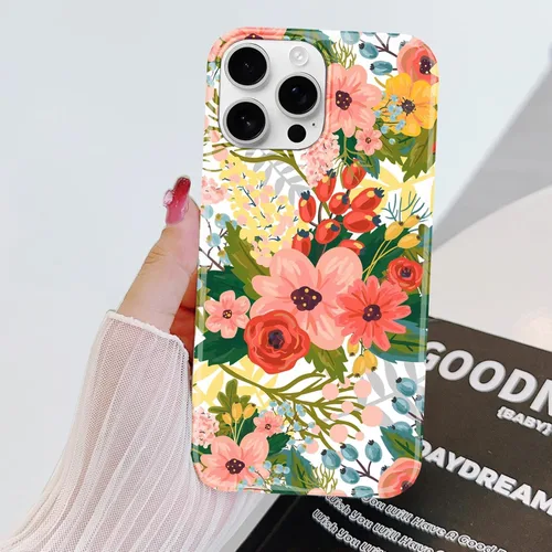 Vista 4 de J.west Funda de silicona protectora de silicona para iPhone 14 Pro de 6.1 pulgadas, diseño floral de TPU suave con ramos de flores de verano