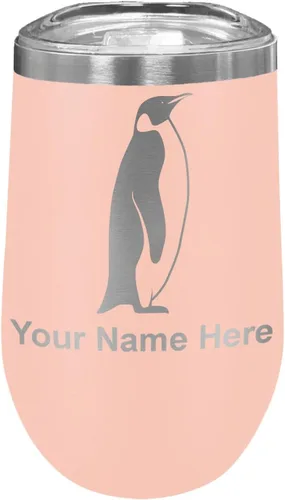 Vista 37 de LaserGram Vaso de vino de acero inoxidable de doble pared, pingüino, grabado personalizado incluido (negro)