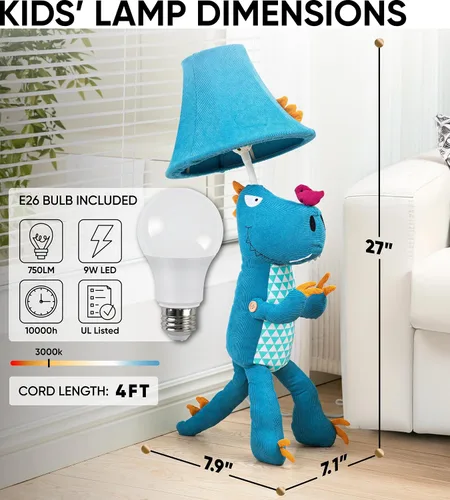 Vista 4 de Lámpara infantil de dinosaurio para dormitorio de niños, 27 pulgadas, lámpara de niños para habitación de niños, bonitos regalos de Navidad, regalos