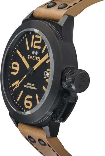 Vista 3 de TW Steel Canteen Leather Unisex Quartz Watch with Black Dial Analogue Display and Brown Leather Strap