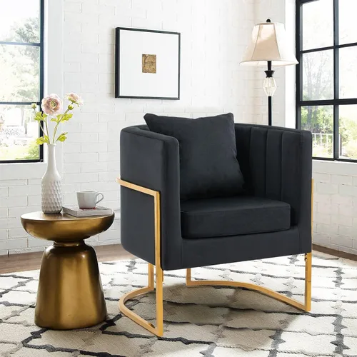 Vista 8 de Silla decorativa moderna de terciopelo, sillón tapizado de mediados de siglo con almohada para sala de estar, cómoda silla de tocador individual