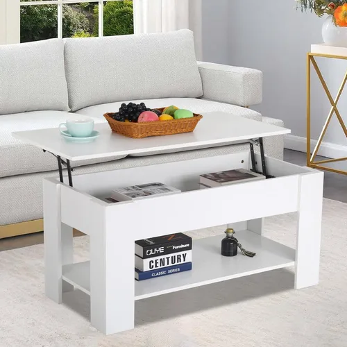 Vista 12 de BLKMTY Mesa auxiliar con mesa elevadora, mesa auxiliar multifuncional con compartimento oculto y estante de almacenamiento, mesa de centro de madera
