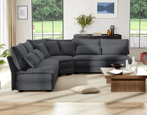 Vista 4 de Sofá modular de 5 plazas, sofá esquinero en forma de L de 102 pulgadas, sofá de pana de gran tamaño con cojines de 2 capas para sala de estar gris