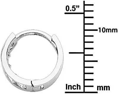 Vista 6 de Wellingsale Aretes de aro para mujer, oro blanco pulido de 0.079 in, con circonita cúbica (0.394 x 0.394 in), Metal precioso., Circonia cúbica