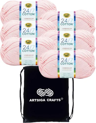 Vista 29 de Lion Brand 24/7 Algodón Blanco 761-100 (6-Carrillos - Mismo Lote de Tinta) Hila Gruesa Media #4 de Algodón para Crochet y Tejido con Bolsa