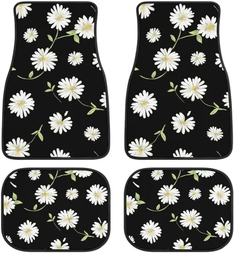Vista 6 de Juego de 4 alfombrillas decorativas para automóvil, diseño floral de rosas rojas, diseño de flores y diseño de flores, alfombras decorativas