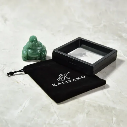 Vista 4 de KALIFANO Aventurine Buddha Carving - Juego de figuras de piedra de preocupación para la suerte y la riqueza, propiedad y operación familiar
