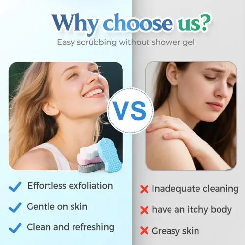 Vista 4 de Esponja de baño exfoliante mágica, exfoliante corporal 3D mejorado 2025, esponja de baño exfoliante súper suave, esponja de ducha reutilizable
