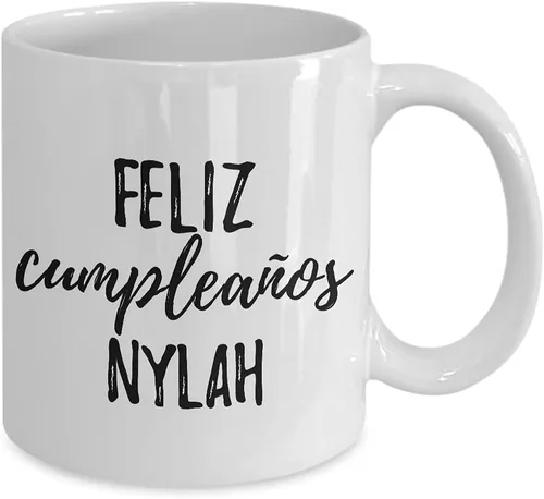 Vista 2 de Feliz Cumpleanos Nylah Mug Spanish Happy Birthday Personalized Name Gift Coffee Tea Cup 11 oz