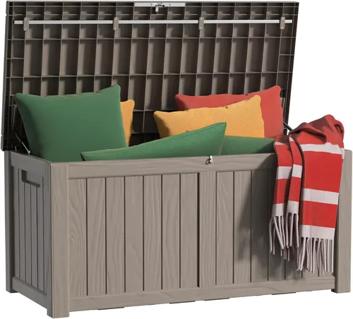 Vista 9 de EasyUp - Caja de almacenamiento para exteriores de 50 galones, impermeable, con cerradura 2-Gris