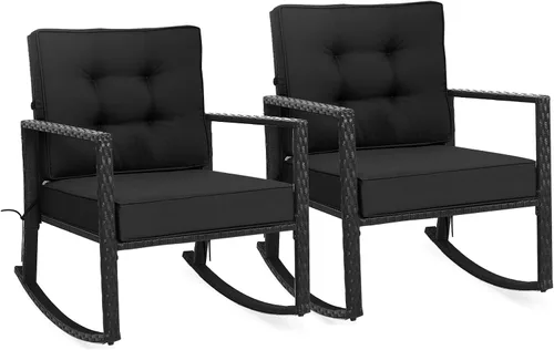 Vista 20 de Tangkula Mecedora de Mimbre, Silla Mecedora Deslizante de Ratán para Exteriores con Marco de Acero Resistente, Asiento de Muebles de Mimbre