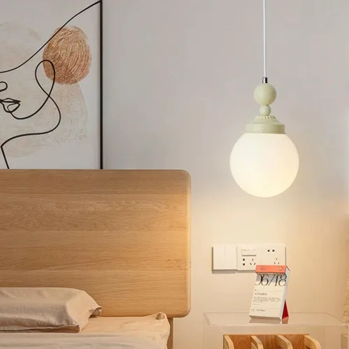 Vista 2 de Lámpara colgante de cristal con forma de globo crema, iluminación moderna para isla de cocina, 1 luz, mini lámpara colgante E27/E26, enchufe