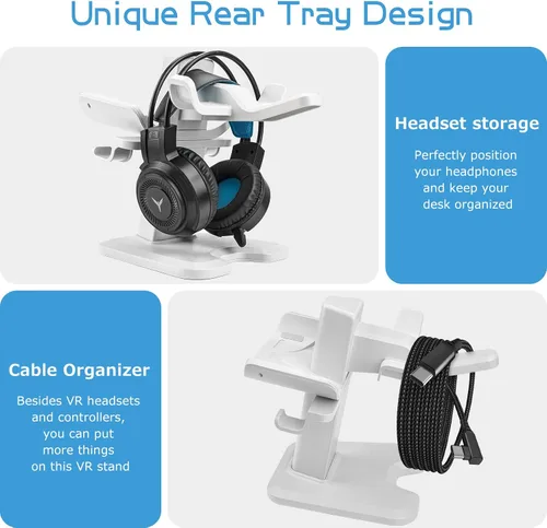 Vista 5 de Lengneoi VR Stand Headset Display Holder and Controller Mount Station for MetaOculus Quest 2QuestRift SValve IndexHP Reverb G2 Headset and Touch