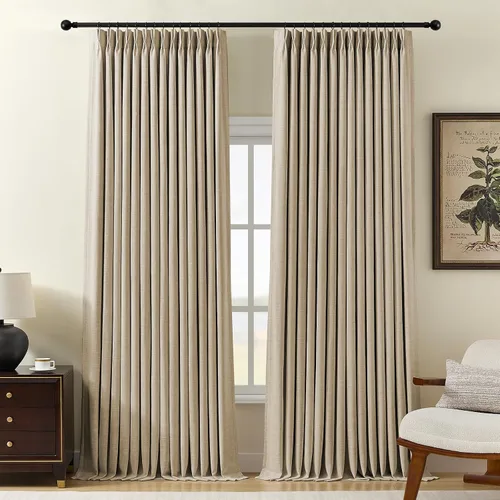 Vista 15 de YZ HOME Cortinas opacas con pliegues pellizco de lino texturizado de 102 pulgadas de largo, 2 paneles para dormitorio, pestañas traseras con riel