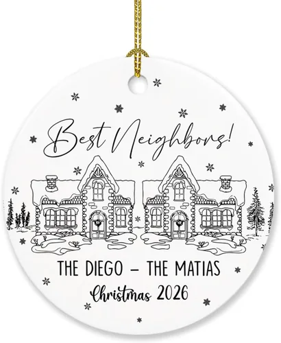 Vista 15 de Adorno personalizado de buen vecino con nombres y texto personalizados, adornos de tesoro de A Good Neighbor is A Found, adornos de Navidad 2024