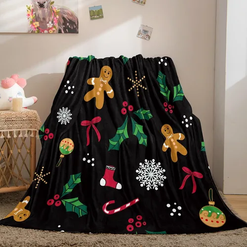 Vista 4 de Bedbay Manta de Navidad de dibujos animados, decoración de Navidad, con patrón de copos de nieve de hombre de jengibre, ultra suave, manta