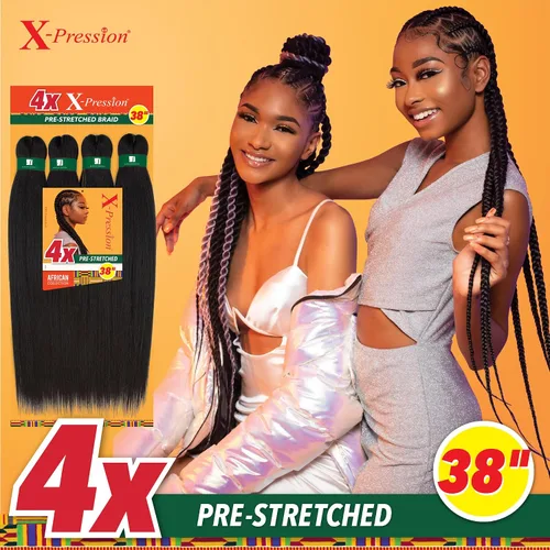 Vista 3 de Sensationnel X-pression - Trenza sintética preestirada – 4 trenzas de 38 pulgadas, todo kanekalon retardante de llama para trenzas en caja y trenzas