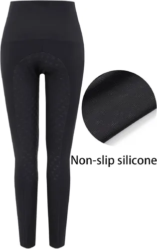 Vista 2 de MakyeAme Pantalones de equitación para mujer, asiento completo, agarre de silicona, mallas de entrenamiento ecuestre con bolsillos