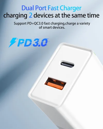 Vista 3 de adaptador europeo del enchufe del viaje 45W, cargador rápido del USB C del convertidor de corriente de 2 puertos Accessories for Europe trips, For