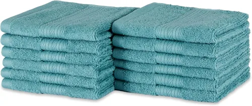 Vista 11 de Amazon Basics Juego de 6 toallas de gran tamaño resistentes a la decoloración, 100% algodón, altamente absorbentes, suaves, color verde azulado, 2