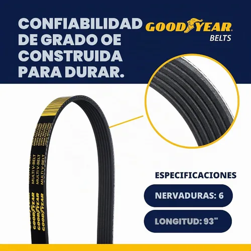 Vista 2 de Goodyear 1060930 - Correa serpentina de 6 costillas (93 pulgadas), compatible con Chevrolet, GMC Trucks/SUV, Mercedes AMG, Land Rover, correa EPDM