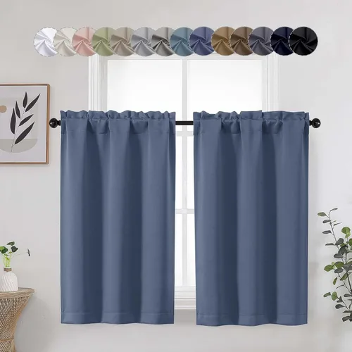 Vista 60 de Aqua Cafe - Juego de 2 paneles de cortinas opacas de 24 pulgadas de largo, con aislamiento térmico suave y sólido, para ventanas de baño, sótano