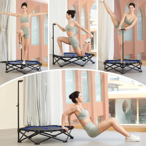 Vista 9 de HXD-ERGO - Minitrampolín plegable de 42 pulgadas, cama elástica con mango de espuma ajustable, trampolín de fitness para interiores, exteriores Azul