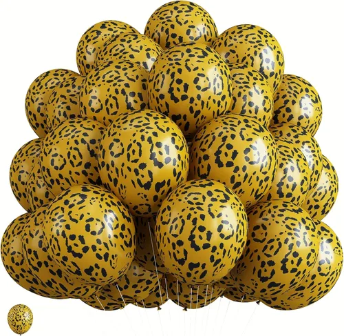 Vista 9 de Globos con estampado de guepardo para decoraciones de cumpleaños, 30 cm, globos de látex con estampado de leopardo en colores negro, marrón
