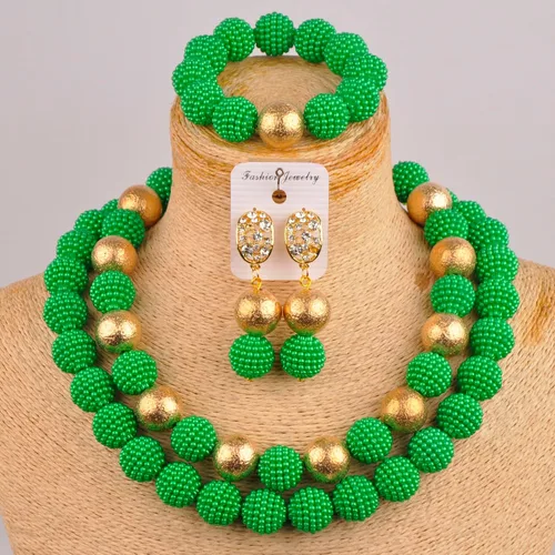 Vista 2 de aczuv Conjuntos de joyas rojas de perlas africanas de boda nigeriana para mujer, collar y pendientes de perlas simuladas