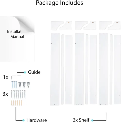Vista 6 de Conjunto de 3 estanterías de pared resistentes de madera de abedul para habitaciones infantiles