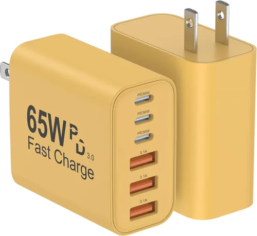 Vista 18 de Bloque de Cargador USB C, Paquete de 2 Cargadores de Pared USB C de 65W con 6 Puertos, Cargador de Pared para iPhone, Adaptador de Corriente PD+QC