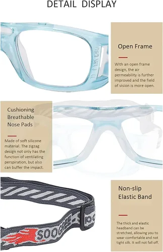 Vista 5 de Gafas deportivas – Gafas protectoras de baloncesto con lente extraíble y correa ajustable para gafas