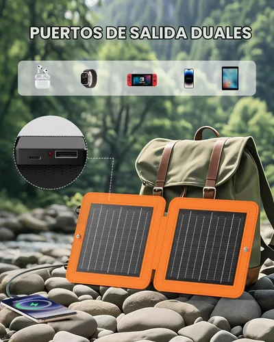 Vista 3 de SOLUPUP Paneles Solares, Cargador Solar Pequeño de 10W con USB-A de 5V y USB-C de Carga Rápida IPX5 Impermeable Plegable Panel Solar Portátil