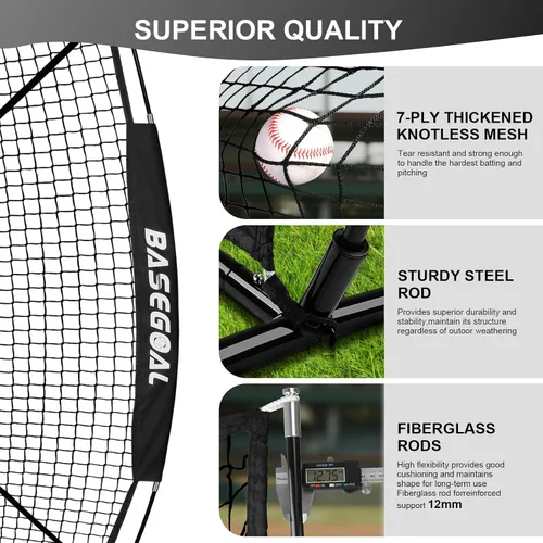 Vista 2 de BaseGoal 6'×6' Baseball Softball Practice Net,Baseball Backstop,with Batting Tee,Ball Caddy,for Hitting Pitching Batting Catching with Bow