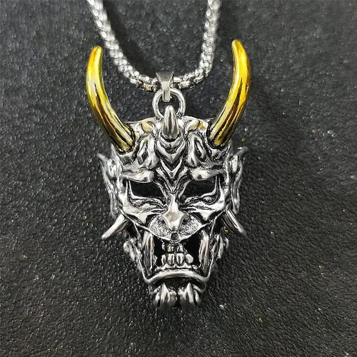 Vista 5 de THJEW Collar con colgante de calavera de cuerno para hombres y niños, de acero inoxidable, estilo retro, vintage, punk, motero, cóctel, fiesta
