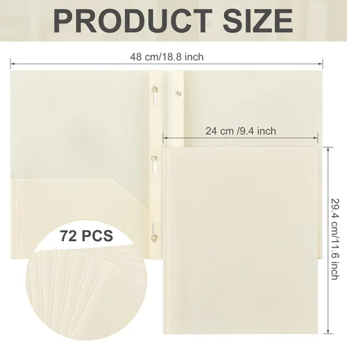Vista 2 de Cholemy Paquete de 72 carpetas de bolsillo con puntas, carpetas de plástico resistente con ranura para tarjetas de visita, sujetadores de 3 puntas