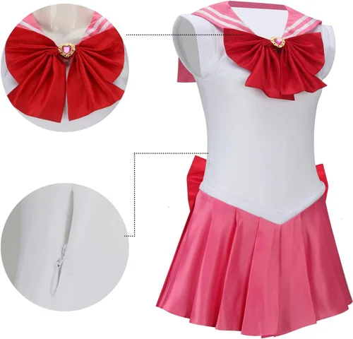 Vista 5 de HLENOK Disfraz de anime de luna para mujeres adultas, Tsukino Usagi para Halloween, cosplay, falda escolar, uniforme completo